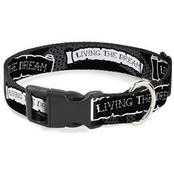 Plastic Clip Collar - LIVING THE DREAM Scroll Gray/Black/White