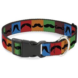 Plastic Clip Collar - Mustaches Multi Color Blocks/Black