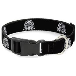 Plastic Clip Collar - Native American Skull Black/White