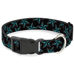 Plastic Clip Collar - Nautical Stars Scattered Black/Turquoise