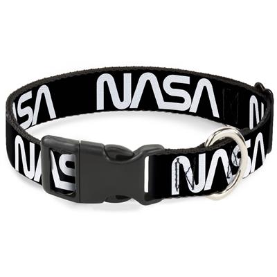 Plastic Clip Collar - NASA Text Black/White