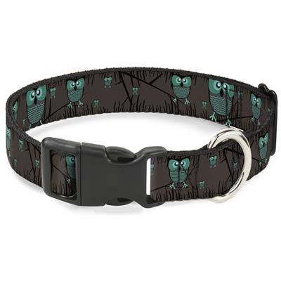 Plastic Clip Collar - Owls in Trees Turquoise