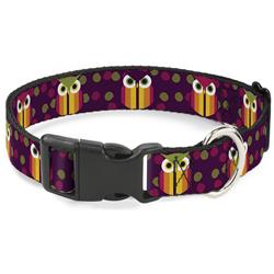 Plastic Clip Collar - Owls Striped w/Swirls Purple