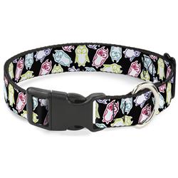 Plastic Clip Collar - Owl Sketch Black/White/Multi Color