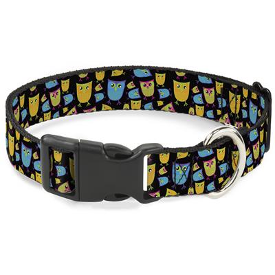 Plastic Clip Collar - Owls Black/Multi Neon