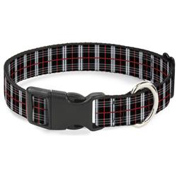 Plastic Clip Collar - Plaid Black/Red