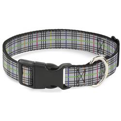 Plastic Clip Collar - Plaid Gray/Multi Neon