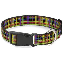 Plastic Clip Collar - Plaid Black/Multi Neon