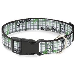 Plastic Clip Collar - Plaid Curls White/Black/Gray/Green