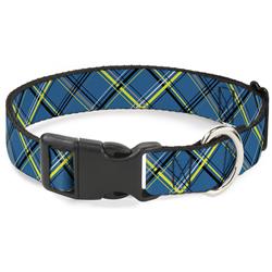 Plastic Clip Collar - Plaid Turquoise/Yellow/Black/Gray