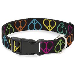 Plastic Clip Collar - Peace Hearts Repeat Black/Neon
