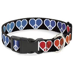 Plastic Clip Collar - Peace Hearts Repeat Fill Black/Rainbow