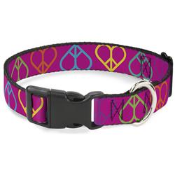 Plastic Clip Collar - Peace Hearts Repeat Fuchsia/Neon