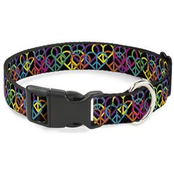 Plastic Clip Collar - Peace Hearts Stacked Black/Neon