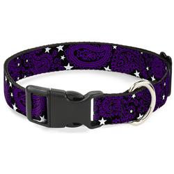 Plastic Clip Collar - Paisley Stars Black/Purple/White