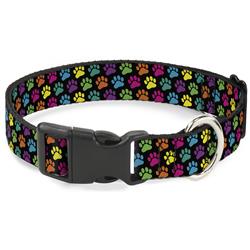 Plastic Clip Collar - Paw Print Black/Multi Color