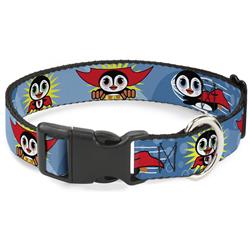 Plastic Clip Collar - Penguin Superhero Blue Bubbles