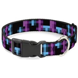 Plastic Clip Collar - Pixilated Checker Black/Fuchsia/Turquoise