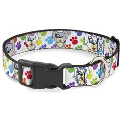 Plastic Clip Collar - Puppies w/Paw Prints White/Multi Color