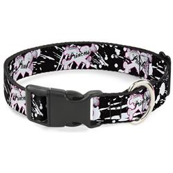 Plastic Clip Collar - Punk Princess Heart & Cross Bones w/Splatter Black/White