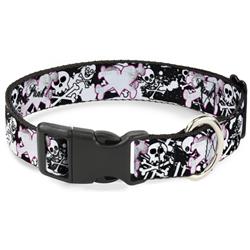 Plastic Clip Collar - Punk Heart & Cross Bones w/Skulls & Splatter Black/White