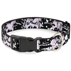 Plastic Clip Collar - Punk Heart & Cross Bones w/Splatter Black/White