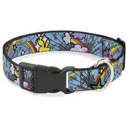 Plastic Clip Collar - Rainbow Cloud Stars Baby Blue