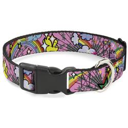 Plastic Clip Collar - Rainbow Cloud Stars Pink