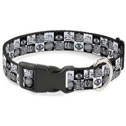 Plastic Clip Collar - Robot Heads Checkers Black/White