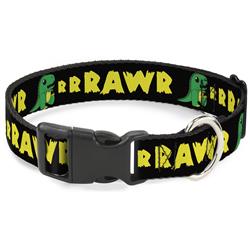 Plastic Clip Collar - RRRAWR Dinosaur Black/Green/Yellow