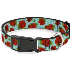 Plastic Clip Collar - Red Roses/Polka Dots Turquoise