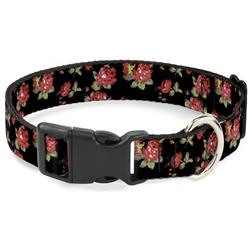 Plastic Clip Collar - Red Roses Scattered Black