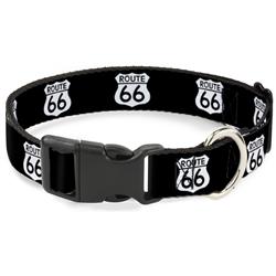 Plastic Clip Collar - ROUTE 66 Highway Sign Repeat Black/White