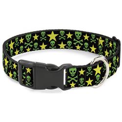 Plastic Clip Collar - Skulls & Stars Black/Green/Yellow
