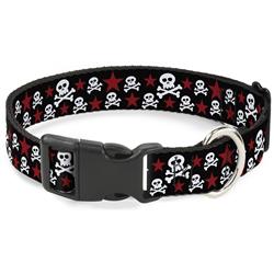 Plastic Clip Collar - Skulls & Stars Black/White/Red