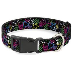 Plastic Clip Collar - Sketch Skull/Star/Heart/Checker Black/Multi Color