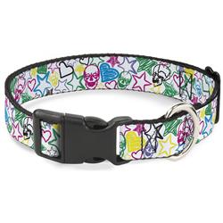 Plastic Clip Collar - Sketch Skull/Star/Heart White/Multi Color