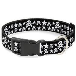 Plastic Clip Collar - Skulls & Stars Black/White