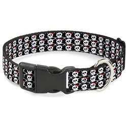 Plastic Clip Collar - Skull w/Bow Black/White/Red