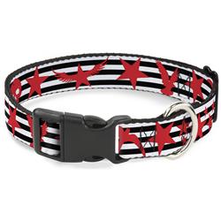 Plastic Clip Collar - Stripes & Stars Black/White/Red
