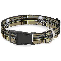 Plastic Clip Collar - Skull & Cross Bones Plaid Tan