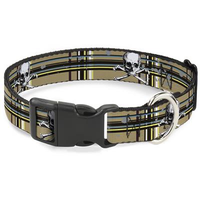 Plastic Clip Collar - Skull & Cross Bones Plaid Tan