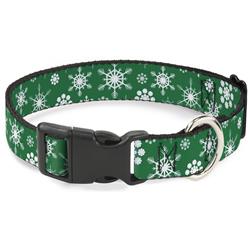Plastic Clip Collar - Snowflakes Green/White