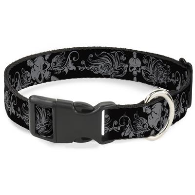 Plastic Clip Collar - Skull & Dagger w/Filigree Black/Gray