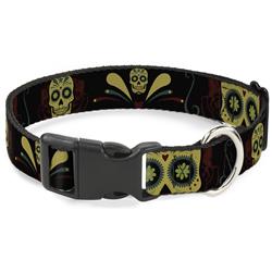 Plastic Clip Collar - Sugar Skulls Black/Olive/Burgundy