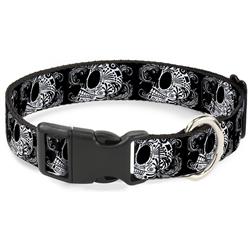 Plastic Clip Collar - Tattoo Skull Floral Black/White