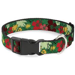 Plastic Clip Collar - Tropical Flora Greens/Reds/Gold