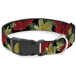 Plastic Clip Collar - Tropical Floral Collage Black/Red/Orange