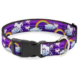 Plastic Clip Collar - Unicorns/Rainbows w/Stripes Purple