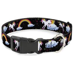 Plastic Clip Collar - Unicorns/Rainbows/Stars Black